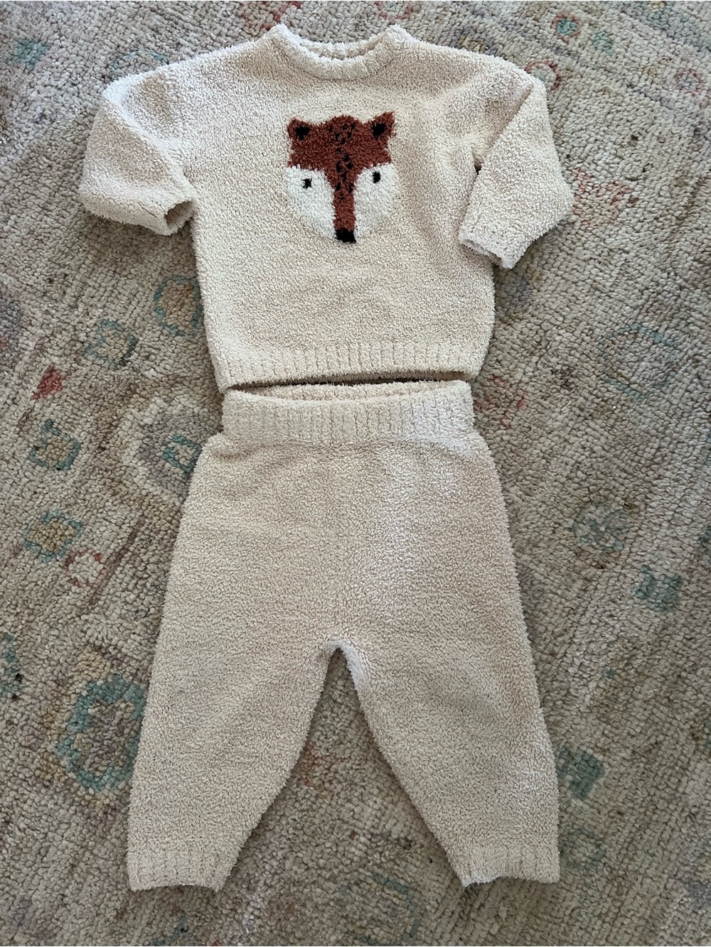 Hanna Andersson Cozy Fox Sweater & Pants Set | 12–18 Months | Cream Bouclé